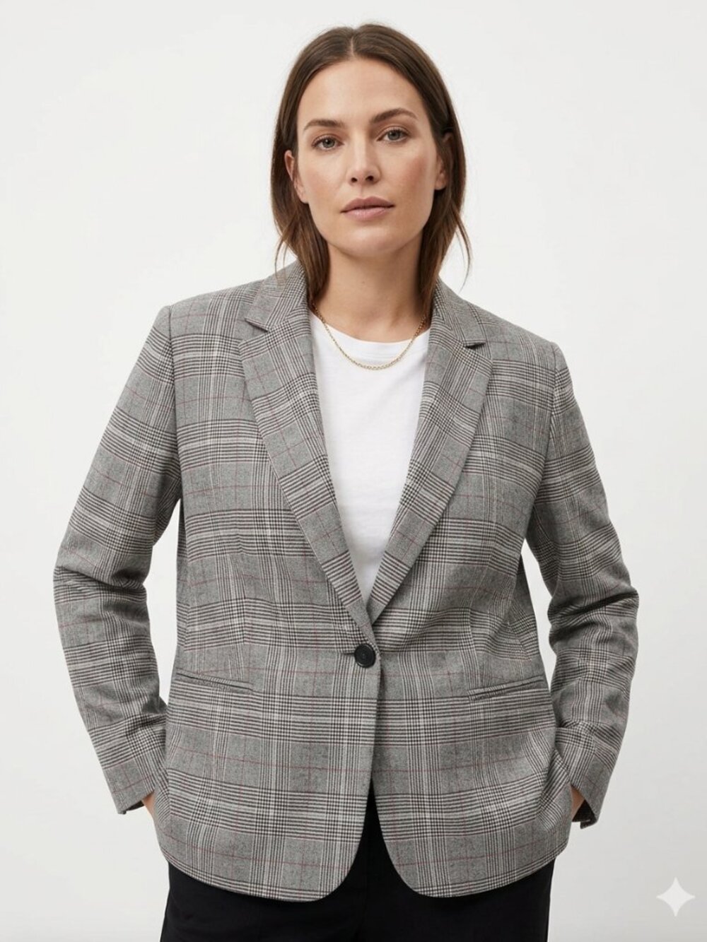 Zara BLACK WHITE RED PLAID NOTCHED LAPEL SINGLE BUTTON BLAZER JACKET